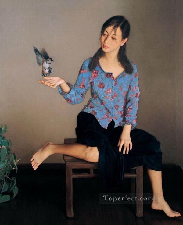 Bird Chinese Girls Oil Paintings